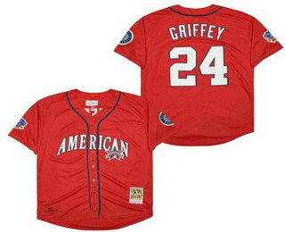 Men's Seattle Mariners #24 Ken Griffey Red American Throwback Jersey