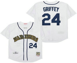 Men's Seattle Mariners #24 Ken Griffey White 1989 Throwback Jersey