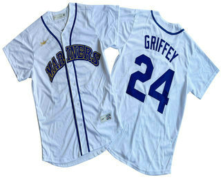 Men's Seattle Mariners #24 Ken Griffey White 1989 Throwback Nike Jersey