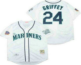 Men's Seattle Mariners #24 Ken Griffey White 1997 Throwback Jersey