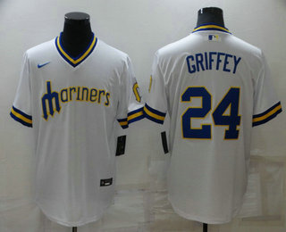 Men's Seattle Mariners #24 Ken Griffey White Cooperstown Collection Stitched MLB Throwback Jersey