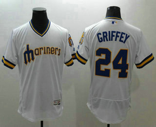 Men's Seattle Mariners #24 Ken Griffey White Pullover Flexbase 2016 MLB Player Jersey