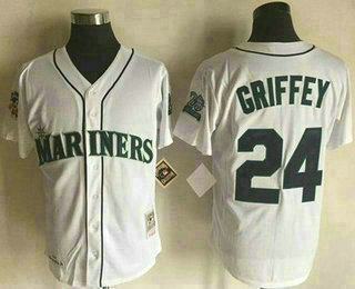 Men's Seattle Mariners #24 Ken Griffey White Throwback Mitchell And Ness 1997 Stitched MLB Jersey