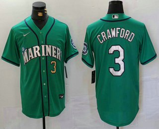 Men's Seattle Mariners #3 JP Crawford Number Teal Green Stitched Cool Base Nike Jersey