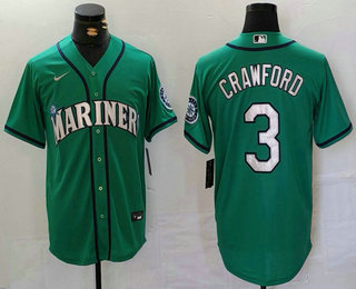 Men's Seattle Mariners #3 JP Crawford Teal Green Stitched Cool Base Nike Jersey