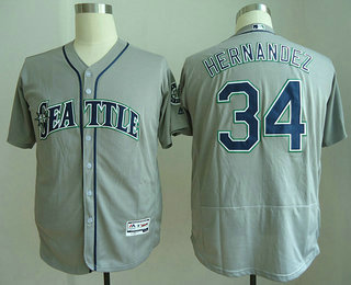 Men's Seattle Mariners #34 Felix Hernandez Gray Road Stitched MLB Majestic Flex Base Jersey