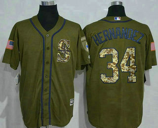 Men's Seattle Mariners #34 Felix Hernandez Green Salute to Service Jersey