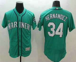 Men's Seattle Mariners #34 Felix Hernandez Teal Green 2016 Flexbase Majestic Baseball Jersey