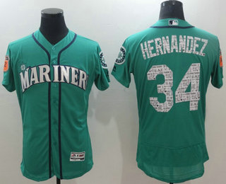 Men's Seattle Mariners #34 Felix Hernandez Teal Green 2017 Spring Training Stitched MLB Majestic Flex Base Jersey