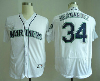 Men's Seattle Mariners #34 Felix Hernandez White Home Stitched MLB Majestic Flex Base Jersey