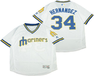 Men's Seattle Mariners #34 Felix Hernandez White Pullover Stitched MLB 1984 Turn Back the Clock Flex Base Jersey