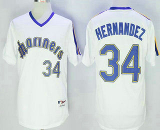 Men's Seattle Mariners #34 Felix Hernandez White Pullover Stitched MLB Majestic 1984 Turn Back the Clock Jersey