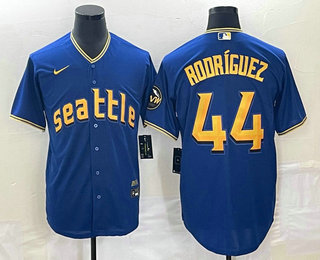 Men's Seattle Mariners #44 Julio Rodriguez Blue 2023 City Connect Cool Base Stitched Jersey