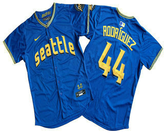 Men's Seattle Mariners #44 Julio Rodriguez Blue 2023 City Connect Limited Stitched Jersey