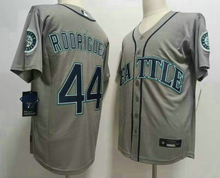 Men's Seattle Mariners #44 Julio Rodriguez Grey With Patch Stitched MLB Cool Base Nike Jersey
