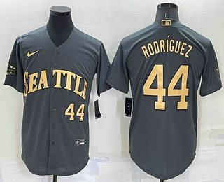 Men's Seattle Mariners #44 Julio Rodriguez Number Grey 2022 All Star Stitched Cool Base Nike Jersey