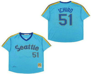 Men's Seattle Mariners #51 Ichiro Suzuki Blue 2010 Throwback Jersey