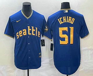 Men's Seattle Mariners #51 Ichiro Suzuki Blue 2023 City Connect Cool Base Stitched Jersey