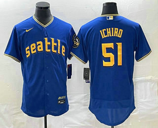 Men's Seattle Mariners #51 Ichiro Suzuki Blue 2023 City Connect Flex Base Stitched Jersey 01