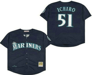 Men's Seattle Mariners #51 Ichiro Suzuki Navy 2001 Throwback Jersey