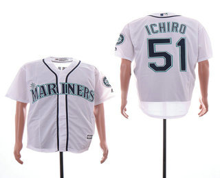 Men's Seattle Mariners #51 Ichiro Suzuki White Stitched MLB Cool Base Jersey