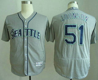 Men's Seattle Mariners #51 Randy Johnson Retired Gray Road Stitched MLB Majestic Flex Base Jersey