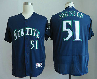 Men's Seattle Mariners #51 Randy Johnson Retired Navy Blue Stitched MLB Majestic Flex Base Jersey