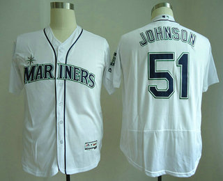 Men's Seattle Mariners #51 Randy Johnson Retired White Home Stitched MLB Majestic Flex Base Jersey