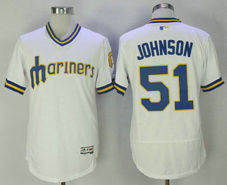 Men's Seattle Mariners #51 Randy Johnson Retired White Pullover Stitched MLB Majestic Flex Base Jersey 25th Patch