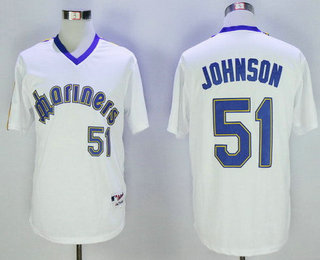 Men's Seattle Mariners #51 Randy Johnson White Pullover Stitched MLB Majestic 1984 Turn Back the Clock Jersey