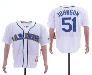 Men's Seattle Mariners #51 Randy Johnson White Stitched MLB Cool Base Cooperstown Collection Player Jersey