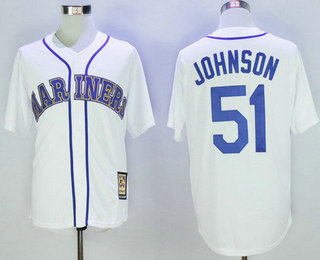 Men's Seattle Mariners #51 Randy Johnson White Stitched MLB Majestic Cool Base Cooperstown Collection Player Jersey