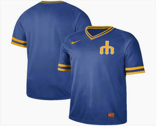 Men's Seattle Mariners Blank Blue Nike Cooperstown Collection Legend V Neck Jersey