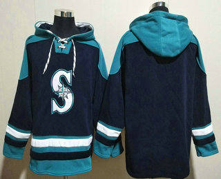 Men's Seattle Mariners Blank Navy Blue Ageless Must Have Lace Up Pullover Hoodie