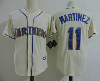 Men's Seattle Mariners Coach #11 Edgar Martinez Cream Retired Stitched Baseball Jersey