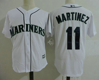 Men's Seattle Mariners Coach #11 Edgar Martinez White Home Retired Stitched Baseball Jersey