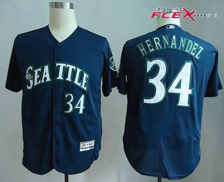 Men's Seattle Mariners Felix Hernandez #34 Navy Blue Stitched MLB Majestic Flex Base Jersey