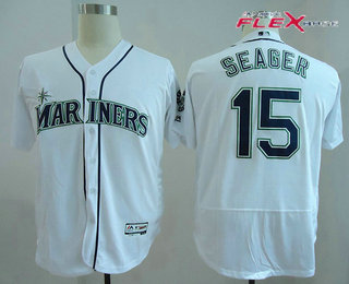 Men's Seattle Mariners Kyle Seager #15 White Stitched MLB Majestic Flex Base Jersey