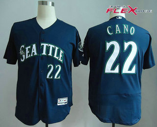 Men's Seattle Mariners Robinson Cano #22 Navy Blue Stitched MLB Majestic Flex Base Jersey