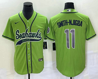 Men's Seattle Seahawks #11 Jaxon Smith Njigba Green With Patch Cool Base Stitched Baseball Jersey