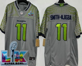 Men's Seattle Seahawks #11 Jaxon Smith Njigba Limited Gray Rivalries Super Bowl LX Vapor Jersey