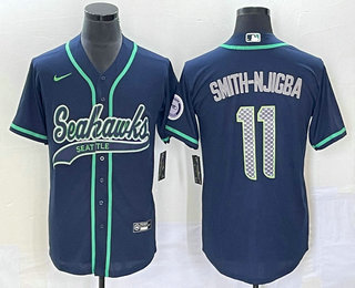 Men's Seattle Seahawks #11 Jaxon Smith Njigba Navy With Patch Cool Base Stitched Baseball Jersey