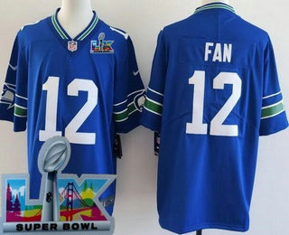 Men's Seattle Seahawks #12 Fan Limited Blue Super Bowl LX Vapor Jersey