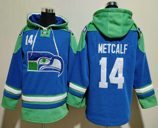 Men's Seattle Seahawks #14 DK Metcalf Blue Ageless Must Have Lace Up Pullover Hoodie