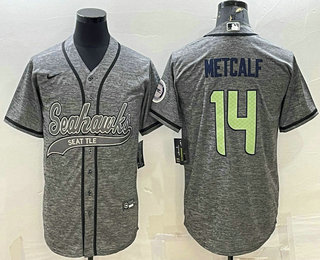 Men's Seattle Seahawks #14 DK Metcalf Grey Gridiron With Patch Cool Base Stitched Baseball Jersey