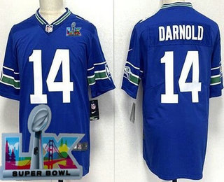 Men's Seattle Seahawks #14 Sam Darnold Limited Blue Super Bowl LX Vapor Jersey