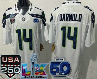 Men's Seattle Seahawks #14 Sam Darnold Limited White 250th 50th LX FUSE Vapor Jersey