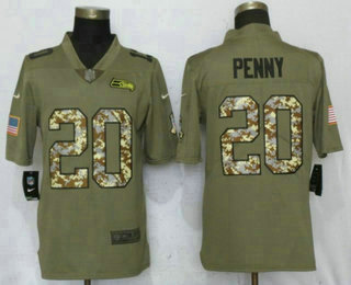 Men's Seattle Seahawks #20 Rashaad Penny Olive With Camo 2017 Salute To Service Stitched NFL Nike Limited Jersey