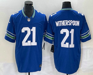 Men's Seattle Seahawks #21 Devon Witherspoon Blue 2023 FUSE Vapor Limited Throwback Stitched Jersey