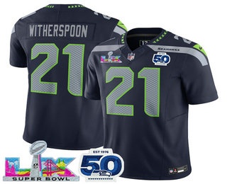 Men's Seattle Seahawks #21 Devon Witherspoon Limited Navy Super Bowl LX Patch And 50TH FUSE Vapor Jersey
